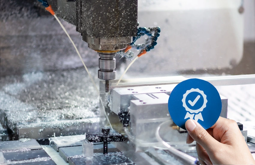 CNC de alta precisión junto a instrumentos de medición y certificado de calidad