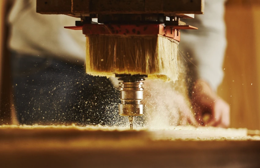 Router CNC realizando corte de precisión en taller industrial