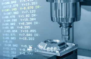 Líneas de G-code en una pantalla CNC durante un proceso de corte