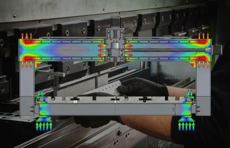 Esquema técnico del puente (gantry) de un Router CNC industrial mostrando los puntos de tensión y soporte.